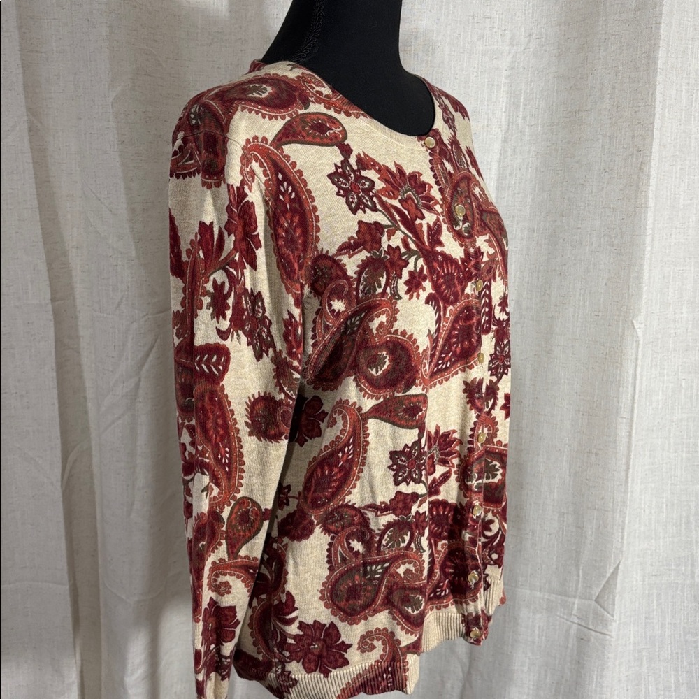 Croft & Barrow Burgundy Red and Cream Cardigan Sweater - Picture 4 of 8